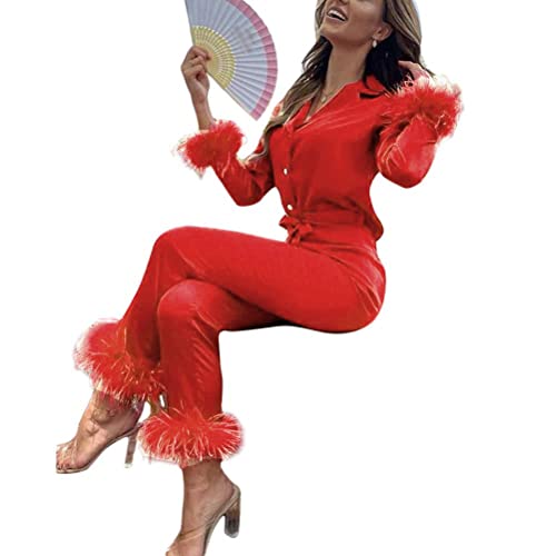 shownicer Pyjama Satin Damen Set Weihnachten Party Schlafanzug Lang Elegant Nachtwäsche Zweiteilige Sexy V-Ausschnitt Button Down Feder Einfarbig Pyjama Set Gift Rot M shownicer Pyjama Satin Damen Set Weihnachten Party Schlafanzug Lang Elegant Nachtwäsche Zweiteilige Sexy V-Ausschnitt Button Down Feder Einfarbig Pyjama Set Gift Rot M von shownicer