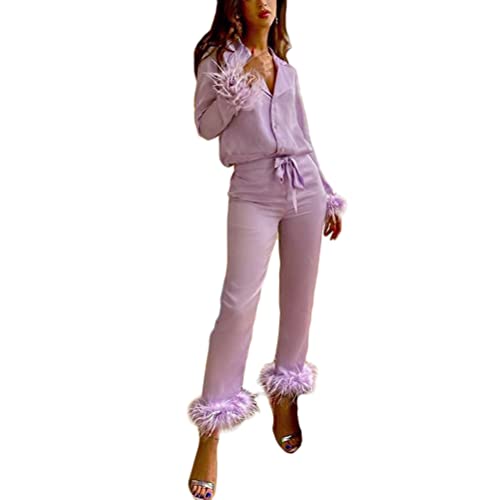shownicer Pyjama Satin Damen Set Weihnachten Party Schlafanzug Lang Elegant Nachtwäsche Zweiteilige Sexy V-Ausschnitt Button Down Feder Einfarbig Pyjama Set Gift Violett M shownicer Pyjama Satin Damen Set Weihnachten Party Schlafanzug Lang Elegant Nachtwäsche Zweiteilige Sexy V-Ausschnitt Button Down Feder Einfarbig Pyjama Set Gift Violett M von shownicer
