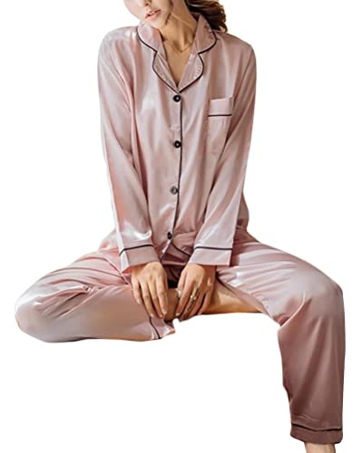 shownicer Schlafanzug Damen Lang Zweiteiliger Schlafanzug Satin Nachtwäsche Sexy V Ausschnitt Weihnachten Party Einfarbig Pyjama Set mit Knopfleiste A Rosa XL shownicer Schlafanzug Damen Lang Zweiteiliger Schlafanzug Satin Nachtwäsche Sexy V Ausschnitt Weihnachten Party Einfarbig Pyjama Set mit Knopfleiste A Rosa XL von shownicer