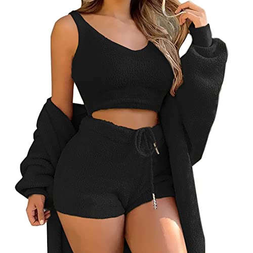 shownicer Schlafanzug Damen Mädchen Dreiteilig Ensembles de Pyjama Warm Coral Fleece Samt Nachtwäsche Kapuzenpullover Jacke Crop Tank Top und Hose 3 Stücke Sets A Schwarz L shownicer Schlafanzug Damen Mädchen Dreiteilig Ensembles de Pyjama Warm Coral Fleece Samt Nachtwäsche Kapuzenpullover Jacke Crop Tank Top und Hose 3 Stücke Sets A Schwarz L von shownicer