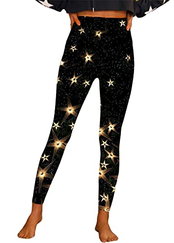 shownicer Weihnachten Damen Leggings Winter Skinny Slim Stretch Tights Mädchen Weihnachtsmann Print Sporthose Yogahosen Strumpfhosen Reithose für Frauen Knöchelhose Stiefelhose A Schwarz 02 L von shownicer