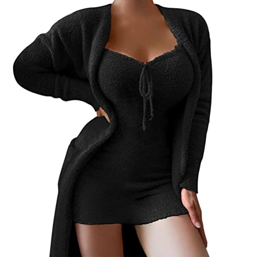 shownicer Winter Frühling Pyjamas Damen Mädchen Zweiteiliges Set Ensembles de Pyjama Warm Coral Fleece Samt Nachtwäsche Mantel Jacke und Minikleid Schlafanzug Sets A Schwarz XXL shownicer Winter Frühling Pyjamas Damen Mädchen Zweiteiliges Set Ensembles de Pyjama Warm Coral Fleece Samt Nachtwäsche Mantel Jacke und Minikleid Schlafanzug Sets A Schwarz XXL von shownicer