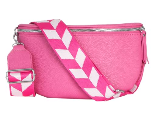 Damen Bauchtasche stylisch Umhängetasche Hüfttasche Bodybag Gürtel Crossbody Bag Schultertasche mit Verstellbaren Gurt 25 (Pink, Klein 23 x 14 x 7 cm) von simaranda