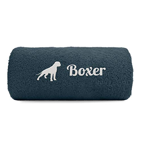 siviwonder Boxer Handtuch Pfoten Hundemotiv Stickerei Deluxe Farbe Dark Grey von siviwonder