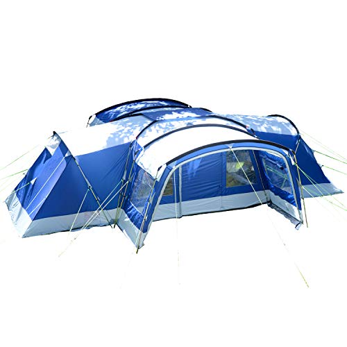 Skandika Familienzelt Nimbus für 12 Personen Basic Version | Campingzelt mit 3 Schlafkabinen, wasserdicht, 5000 mm Wassersäule, 2,15 m Stehhöhe, versetzbare Frontwand, großer Wohnraum, 2 Eingänge von Skandika