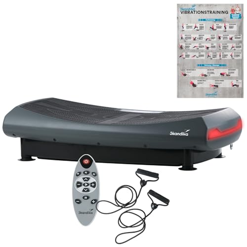 Skandika V2000 4D Vibrationsplatte Grau | 4D Vibration bis zu 35 Hz, Curved Technology, Bluetooth-Lautsprecher, Fernbedienung, 60 Stufen, 3 + 3 Programme, Oszillierende Vibration | Fitnessgerät von Skandika