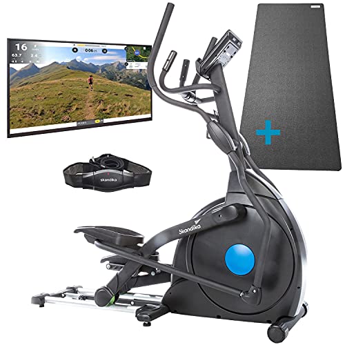 Skandika Crosstrainer CardioCross Carbon Champ Ellipsentrainer mit 24,5kg Schwungmasse, Magnetbremssystem | Multifunktionscomputer, Bluetooth, Kinomap inkl. Bodenschutzmatte | bis 150kg von Skandika