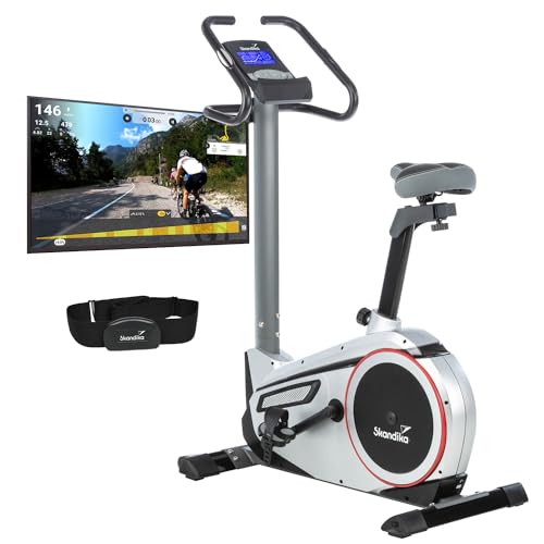 skandika Ergometer Morpheus | Heimtrainer für Zuhause, 12 kg Schwungmasse, 32 Widerstandsstufen, 24 Programme, App Kompatibel mit Kinomap, Pulsgurt, Tablethalterung | Indoor Fahrrad bis 150 kg von Skandika