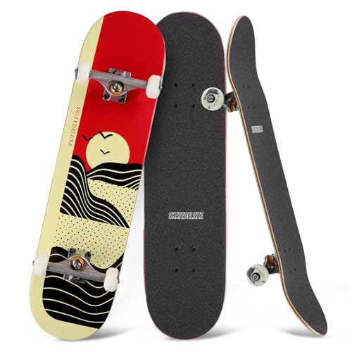 skatedeluxe | Rising Sun - 8" | Skateboard Komplettboard | 7-lagiges Ahornholz Deck, Urethan-Rollen, Skatedeluxe Griptape, ABEC 5 Kugellager | Skateboards für Kinder, Teenager, Erwachsene von skatedeluxe