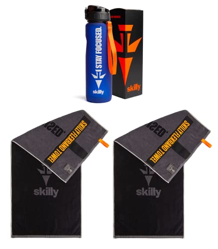 skilly Fitness Set I 2x Fitness Handtuch und 1x Trinkflasche I Funktionshandtuch für Fitnessstudio I Sportflasche mit Klick Verschluss | Flasche BPA frei skilly Fitness Set I 2x Fitness Handtuch und 1x Trinkflasche I Funktionshandtuch für Fitnessstudio I Sportflasche mit Klick Verschluss | Flasche BPA frei von skilly