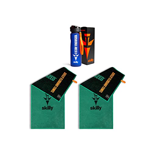 skilly Fitness Set I 2x Fitness Handtuch und 1x Trinkflasche I Funktionshandtuch für Fitnessstudio I Sportflasche mit Klick Verschluss | Flasche BPA frei skilly Fitness Set I 2x Fitness Handtuch und 1x Trinkflasche I Funktionshandtuch für Fitnessstudio I Sportflasche mit Klick Verschluss | Flasche BPA frei von skilly