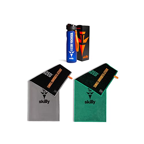 skilly Fitness Set I 2x Fitness Handtuch und 1x Trinkflasche I Funktionshandtuch für Fitnessstudio I Sportflasche mit Klick Verschluss | Flasche BPA frei skilly Fitness Set I 2x Fitness Handtuch und 1x Trinkflasche I Funktionshandtuch für Fitnessstudio I Sportflasche mit Klick Verschluss | Flasche BPA frei von skilly