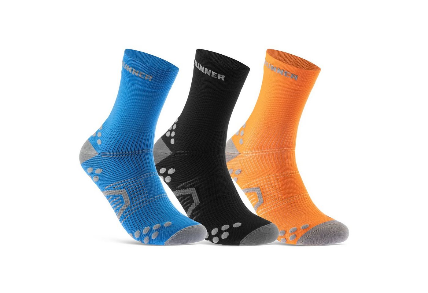 sockenkauf24 Laufsocken Sportsocken für Herren & Damen Laufsocken (Blau/Schwarz/Orange, 3-Paar, 35-38) Atmungsaktive Running Socks 50201P WP von sockenkauf24