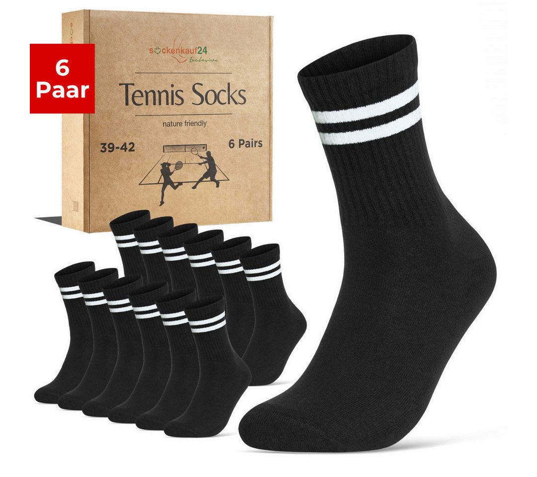 sockenkauf24 Tennissocken Herren Sportsocken Exclusive Retro Crew Socken (6 Paar) verstärkte Ferse & Fußspitze, gepolsterte Sohle, gekämmte Baumwolle von sockenkauf24