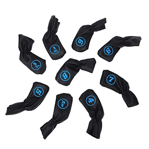 9PCS PU-Leder wasserdicht verdickt Plüsch Golf Putter Kopf Abdeckung Eisen Club Kopf bedeckungen Zubehör für Eisen mit weißen Club-Nr. Fit die meisten Marken (Black) von sojupcal