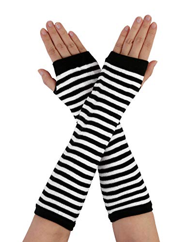 sourcing map Streifen schwarz weiß Paar Damen Handschuhe Armstulpen Hände von uxcell