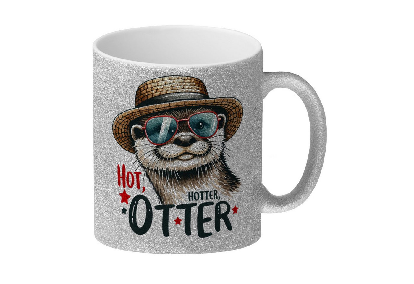 speecheese Tasse Otter mit Sonnenbrille und Strohhut Glitzer Kaffeebecher Spruch Hot von speecheese