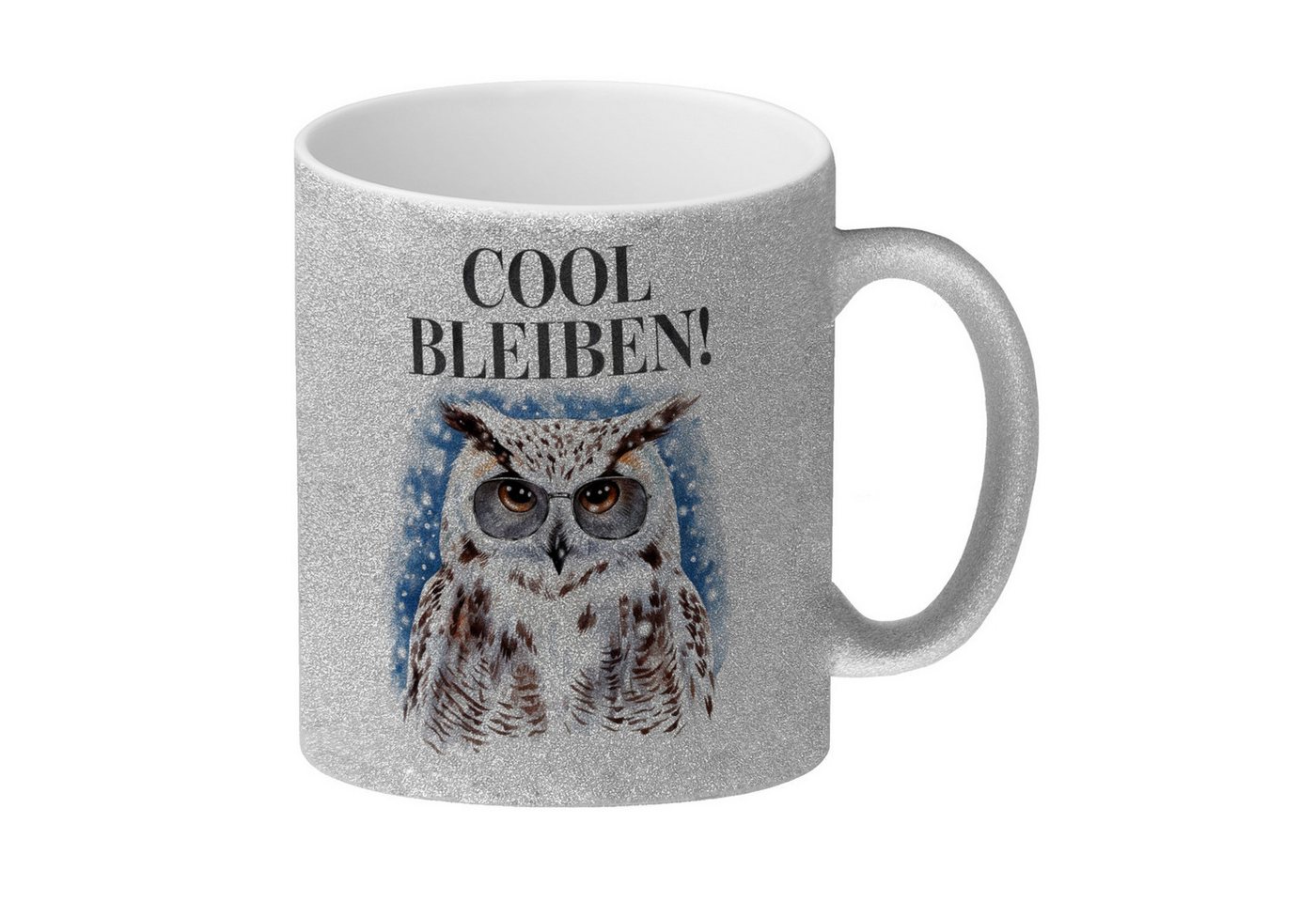 speecheese Tasse Schneeeule mit Sonnenbrille Cool bleiben Glitzer-Kaffeebecher speecheese Tasse Schneeeule mit Sonnenbrille Cool bleiben Glitzer-Kaffeebecher von speecheese