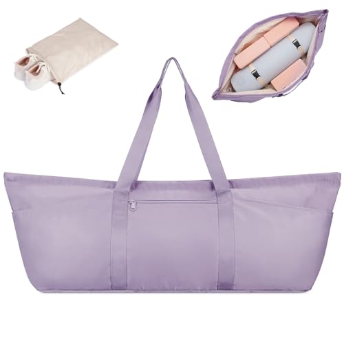 Sporttasche Damen Yogatasche Groß Reisetasche mit Schuhtasche & Nassfach Tragetasche Herren Fitnessstudio Pilates Tasche für Yogamatten Rosa,Lila von sportsnew