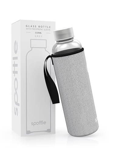 spottle® Glasflasche - Trinkflasche aus Glas mit Neoprenhülle in 550 & 750 ml - spülmaschinenfest und auslaufsicher - ideal für unterwegs, Saft, Sport und Yoga - 100% BPA frei Grau von spottle