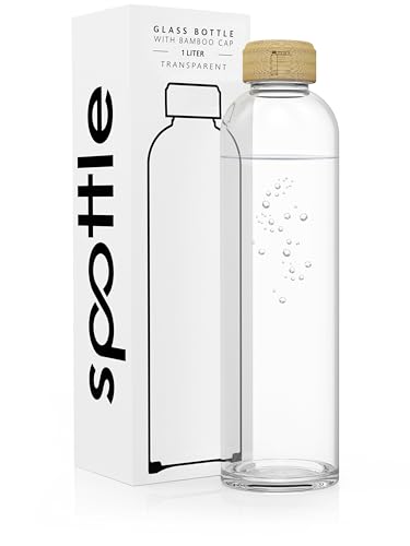 spottle Trinkflasche aus Glas 1L - Glasflasche in 500ml - 750ml - 1 Liter - Glas Wasserflasche für Kohlensäure geeignet – Glastrinkflasche spülmaschinenfest & auslaufsicher von spottle
