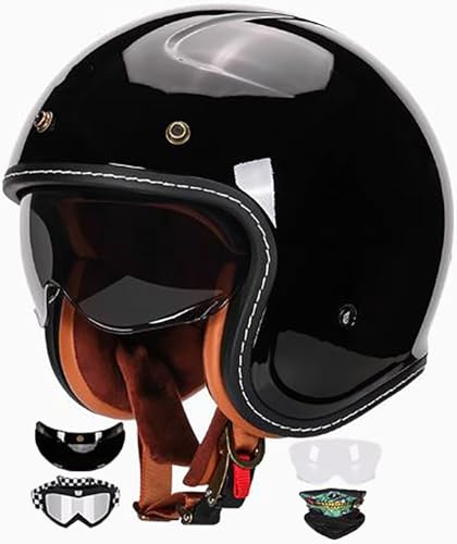 3/4 Vintage Motorradhelm Jethelm Mit Sonnenblende DOT/ECE Zulassung Roller Scooter Helm Moped Mofa-Helm Retro Vintage Biker Helmet Open Face Helm Für Erwachsene Herren Und Damen 1,L=59-60CM von stdpcxz