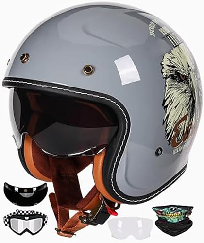 3/4 Vintage Motorradhelm Jethelm Mit Sonnenblende DOT/ECE Zulassung Roller Scooter Helm Moped Mofa-Helm Retro Vintage Biker Helmet Open Face Helm Für Erwachsene Herren Und Damen 12,L=59-60CM von stdpcxz