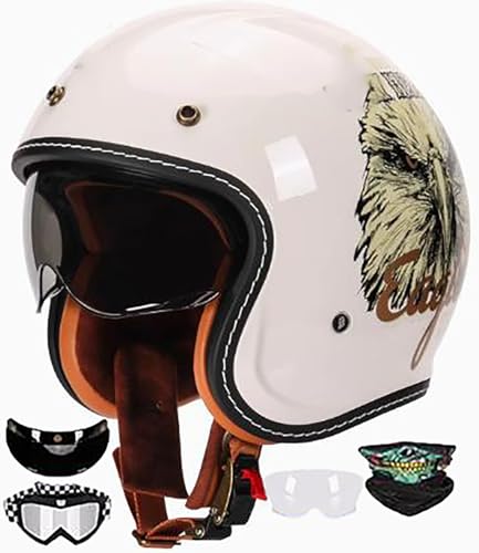 3/4 Vintage Motorradhelm Jethelm Mit Sonnenblende DOT/ECE Zulassung Roller Scooter Helm Moped Mofa-Helm Retro Vintage Biker Helmet Open Face Helm Für Erwachsene Herren Und Damen 8,L=59-60CM von stdpcxz