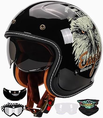 3/4 Vintage Motorradhelm Jethelm Mit Sonnenblende DOT/ECE Zulassung Roller Scooter Helm Moped Mofa-Helm Retro Vintage Biker Helmet Open Face Helm Für Erwachsene Herren Und Damen 9,XXL=63-64CM von stdpcxz