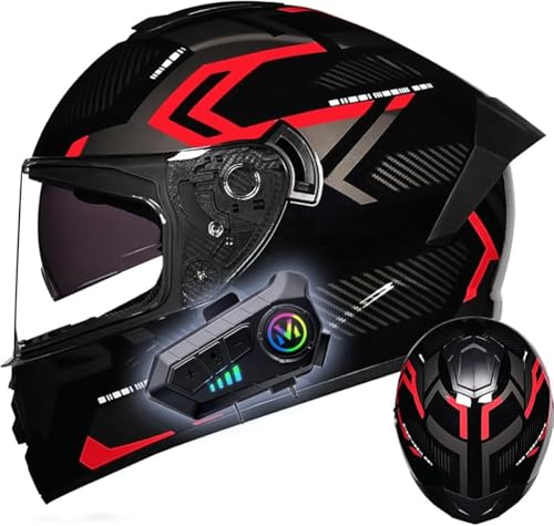 Bluetooth Modularer Motorradhelm, Integrierter Integralhelm Für Erwachsene Männer Und Frauen, DOT/ECE-Geprüft Full Face Motorradhelm Mit Doppelter Sonnenblende Antibeschlag 12,S=55-56CM von stdpcxz