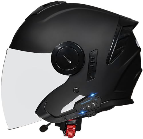 Bluetooth Retro 3/4 Motorrad Halbhelme Motorradhelm Rollerhelm Mit Doppelbrille Komfortfutter Chopper Helm Mit DOT/ECE Zertifiziert Halbschalenhelm Für Erwachsener Herren Damen 3,XL=61-62CM von stdpcxz