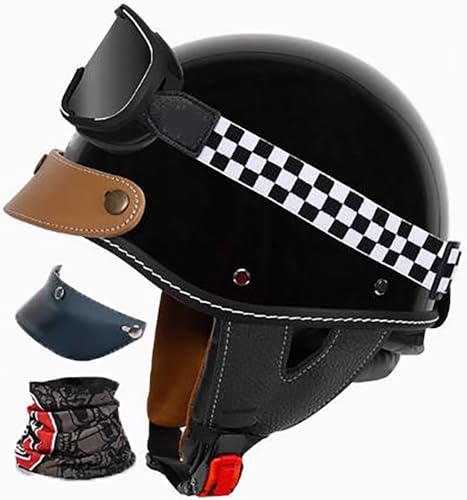 Deutsch Halboffenen Helm Vintage Öffnen Motorradhelm Halb-Helm ECE-Zertifizierung Chopper Helm Mit Sonnenbrille Für Mopeds Cruiser Vintage Jet Helm Mit Schnellverschlussschnallen 8,56-60CM von stdpcxz