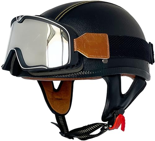 Deutsch Helm Halboffenen Öffnen Motorradhelm Halb-Helm DOT/ECE-Zertifizierung Chopper Helm Mit Sonnenbrille Für Mopeds Cruiser Vintage Jet Helm Schnellverschlussschnallen 12,XXL=63-64CM von stdpcxz