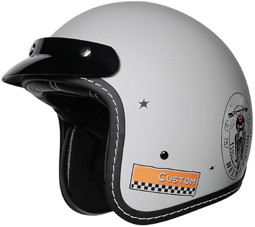 Deutscher Stil Halbschale Helm, Retro Halbgesicht Motorradhelm Jethelme, DOT/ECE-Zertifizierung Halbhelm Für Männern Und Frauen, Scooter Moped Cruiser Helm Mit Sonnenblende 8,L=59-60CM von stdpcxz