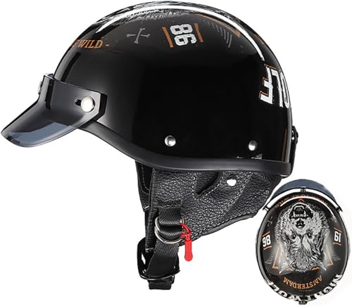 Halbschalenhelm Jethelm Moped Helm Mit Sonnenblende, ECE-Zulassung Brain-Cap Halbschale Roller-Helm Scooter-Helm Mit Herausnehmbares Innenfutter Schnellverschlussschnallen 3,XL=61-62CM von stdpcxz