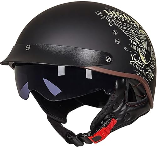 Herren Motorradhelm Mit Visier DOT/ECE-Zugelassen, Jethelm Rollerhelm Scooter-Helm E Mopedhelm Mofa-Helm Halbschalenhelm Vintage Fahrradhelm Ride Helm Stahlhelm 12,M=57-58CM von stdpcxz