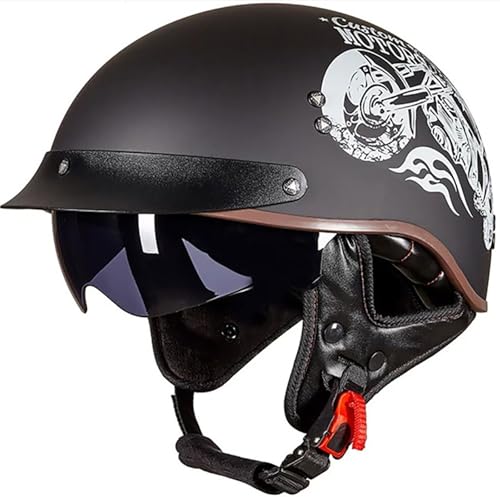 Herren Motorradhelm Mit Visier DOT/ECE-Zugelassen, Jethelm Rollerhelm Scooter-Helm E Mopedhelm Mofa-Helm Halbschalenhelm Vintage Fahrradhelm Ride Helm Stahlhelm 7,XL=61-62CM von stdpcxz