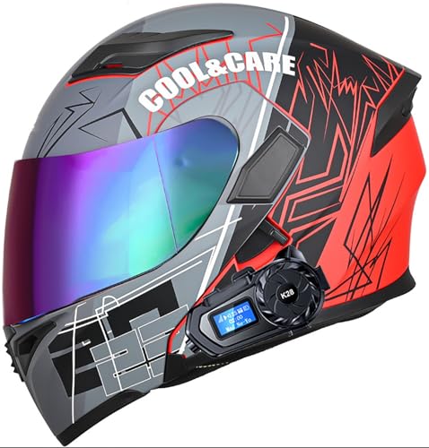 Modularer Bluetooth-Motorradhelm, Integralhelm Mit Doppelvisier, DOT/ECE-Zugelassener Motorrad Klapphelm, Hohe Qualität Helm, Roller-Mofa-Moped-Helm Für Erwachsene Damen Und Herren 12,M=57-58CM von stdpcxz