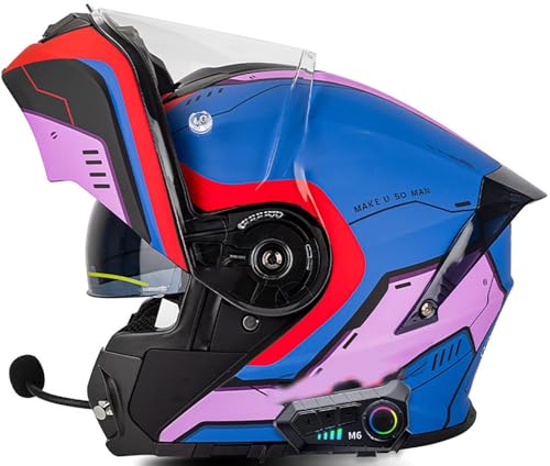 Modularer Klapphelm Mit Bluetooth, DOT/ECE Genehmigt Motorrad Integrierter Bluetooth-Helm Mit Doppelvisier Und Automatische Reaktion, Integralhelm Sturzhelm Für Herren Und Damen 6,M=57-58CM von stdpcxz