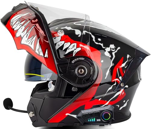 Modularer Klapphelm Mit Bluetooth, DOT/ECE Genehmigt Motorrad Integrierter Bluetooth-Helm Mit Doppelvisier Und Automatische Reaktion, Integralhelm Sturzhelm Für Herren Und Damen 7,XXL=63-64CM von stdpcxz