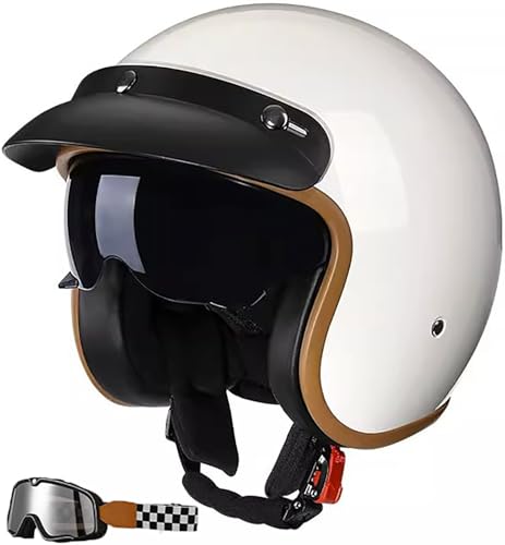 Motorrad 3/4 Halbhelm Retro Moped Pilot Helm Jethelme Mit Sonnenblende Vintage Roller Jethelm Cruiser Chopper Halbschalenhelm DOT/ECE Approved Open Face Helm 5,M von stdpcxz