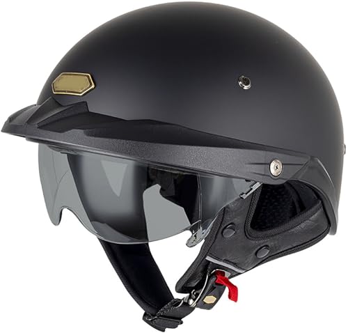 Motorrad Halbhelme, Halbschalenhelm Mit DOT/ECE Genehmigt Brain-Cap Halbschale Helm Roller-Helm Mit Visier Scooter-Helm Chopper Helm Moped Helm Retro Für Erwachsene Herren Damen 3,XL=61-62CM von stdpcxz