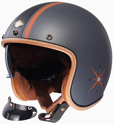 Motorrad Halbhelme Retro Halbschalenhelm Jethelm Mit Sonnenblende Und Schnellverschluss Schnalle Open Face Helm Für Cruiser Chopper Biker Moped DOT/ECE-Zulassung 11,S=55-56CM von stdpcxz