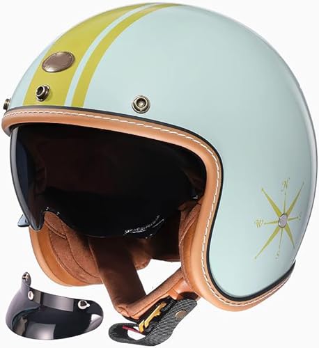 Motorrad Halbhelme Retro Halbschalenhelm Jethelm Mit Sonnenblende Und Schnellverschluss Schnalle Open Face Helm Für Cruiser Chopper Biker Moped DOT/ECE-Zulassung 12,XL=61-62CM von stdpcxz