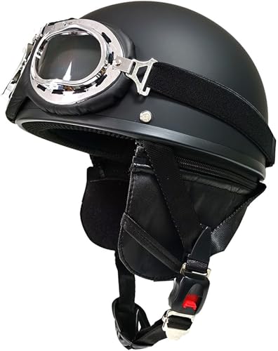 Motorrad Halbschalenhelm Mit DOT/ECE Zertifiziert, Jethelm Retro, Chopper Helm Scooter-Helm Fahrradhelm Mit Schutzbrille Und Schnellverschlussschnallen Für Damen Herren Erwachsene 2,M=57-58CM von stdpcxz