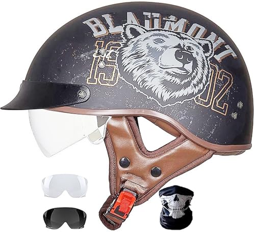 Motorrad Helm, Motorradhelm Halbhelme Mit ECE, Jethelm Retro, Chopper Helm, Scooter-Ride Helm, Fahrradhelm, Mopedhelm Halbschalenhelm Für Herren Mit Herausnehmbares Innenfutter 6,XL=61-62CM von stdpcxz