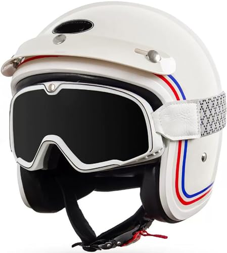 Motorradhelm Für Roller Mit Abnehmbare Futter Und Sonnenbrille, DOT/ECE-Zertifizierung Motorrad Jethelm, Vintage Open-Face Helm 3/4 Helm Für Touring Scooter 10,M=57-58CM von stdpcxz