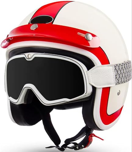 Motorradhelm Für Roller Mit Abnehmbare Futter Und Sonnenbrille, DOT/ECE-Zertifizierung Motorrad Jethelm, Vintage Open-Face Helm 3/4 Helm Für Touring Scooter 2,L=59-60CM von stdpcxz