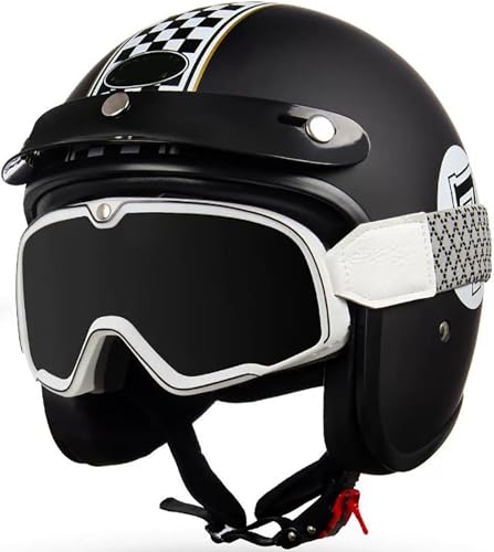 Motorradhelm Für Roller Mit Abnehmbare Futter Und Sonnenbrille, DOT/ECE-Zertifizierung Motorrad Jethelm, Vintage Open-Face Helm 3/4 Helm Für Touring Scooter 6,M=57-58CM von stdpcxz