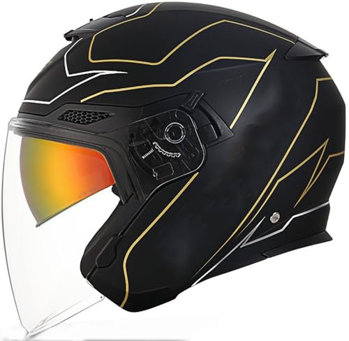 Motorradhelm Halbhelme, Retro Jet Helm Mit Doppelvisier, DOT/ECE-Zertifizierung Halbschale, Roller-Helm Scooter-Helm Für Herren Und Damen, Erwachsene Antikollisions - Helm 2,M=57-58CM von stdpcxz